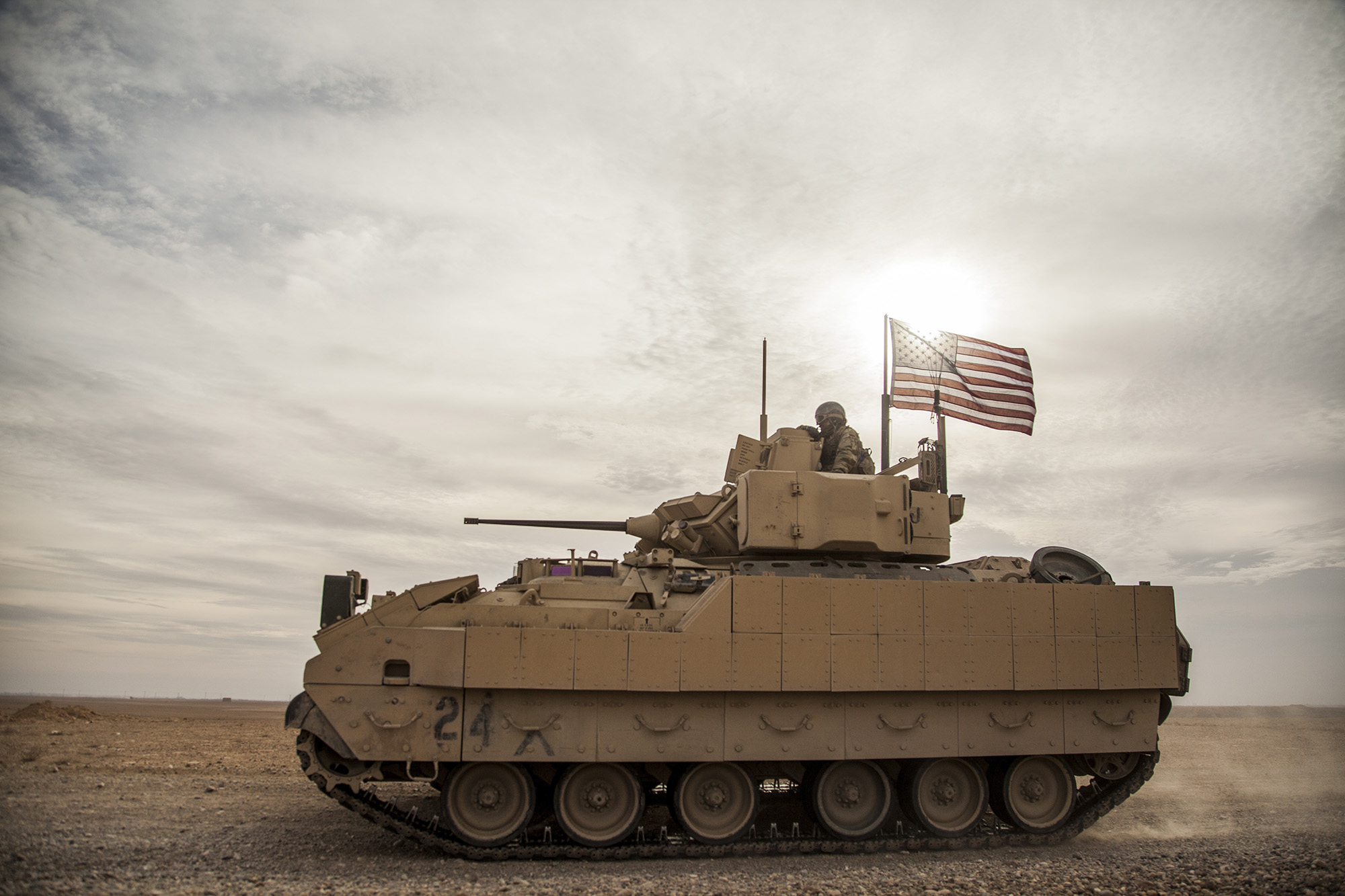 American military vehicle during joint training exercise with Syrian forces in northeastern Syria