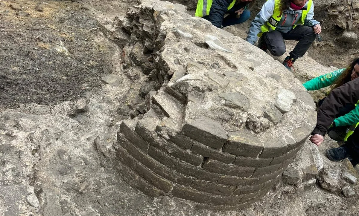 Ancient Roman column foundations and stone remains of Vitruvius' basilica excavated in Fano, Italy