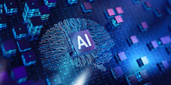 Modern laboratory with advanced scientific instruments and digital displays showing AI-powered data analysis