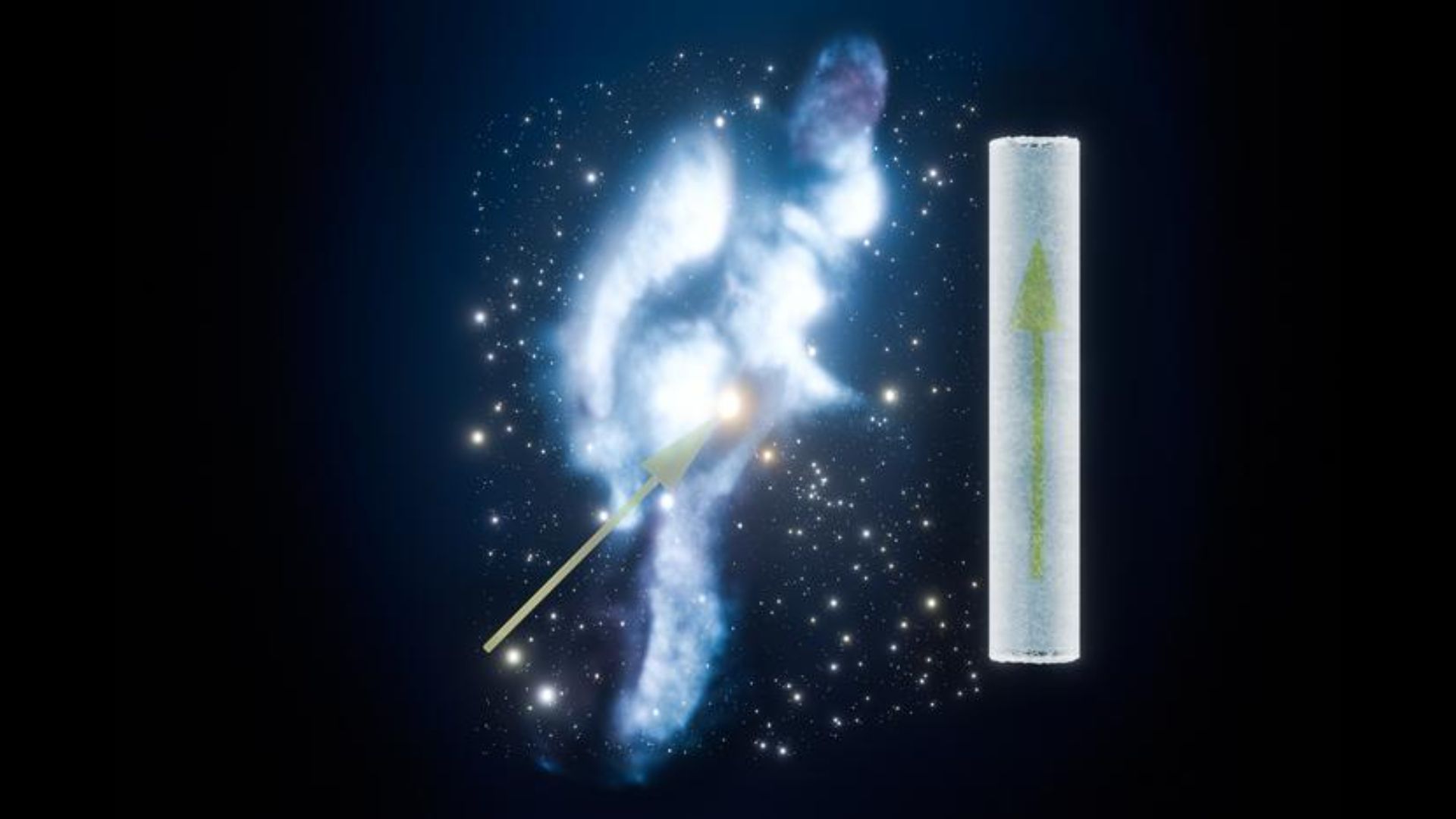Antarctic ice core sample glowing with illustrated stardust particles from ancient supernova