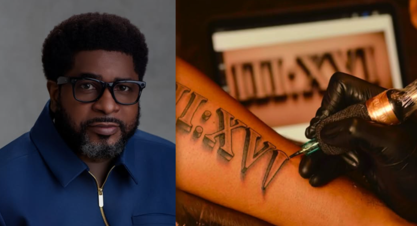 Pastor Kingsley Okonkwo showing Roman numeral tattoo reading III:XVI representing John 3:16