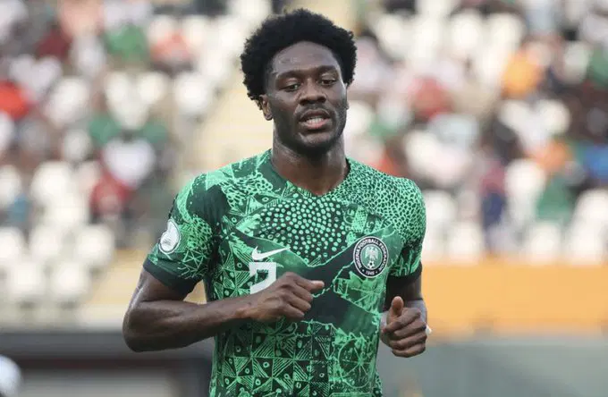 Ola Aina wearing Nigeria's green Super Eagles jersey during international football match