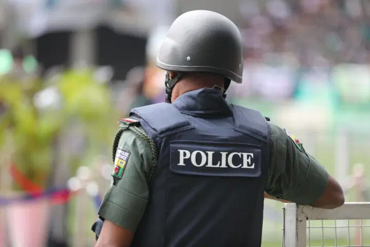 Nigerian police officers standing together after successful rescue operation in Cross River State