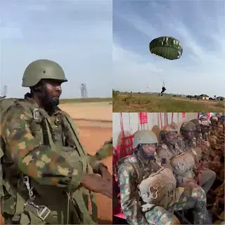 Nigerian Army generals preparing for historic parachute jump from moving aircraft