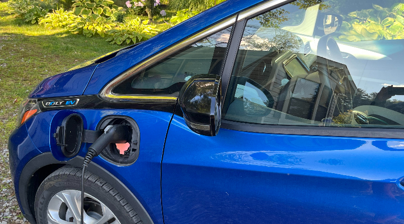 Electric vehicle charging station in a public parking area in Pennsylvania