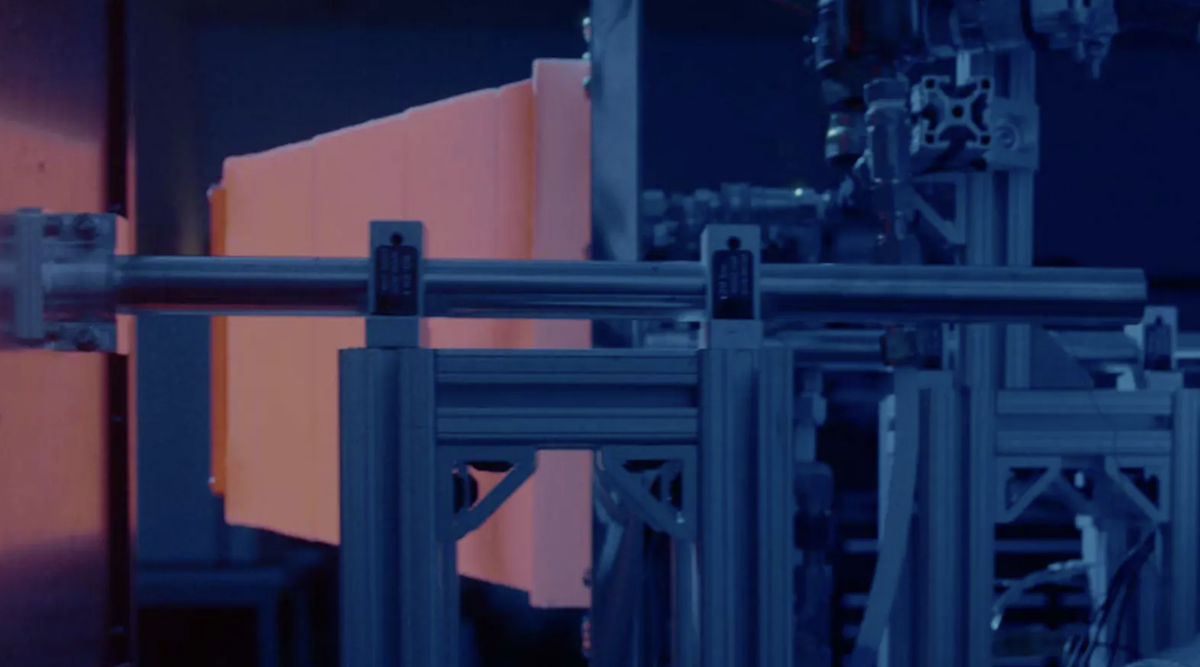 Glowing white-hot carbon blocks inside industrial thermal energy storage battery system