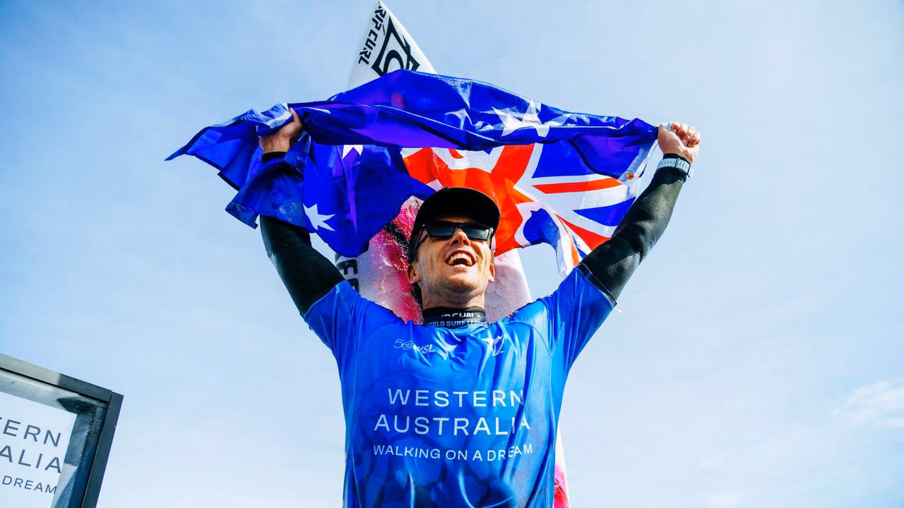 George Pittar riding a wave during the Margaret River Pro surfing competition final