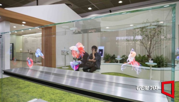 Samsung transparent micro LED display glowing at Korea Electronics Show exhibition floor