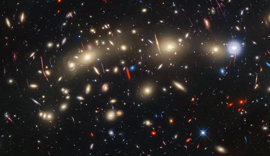 James Webb Space Telescope image showing galaxy cluster MACS J0308 gravitationally lensing Supernova Ares in multiple locations