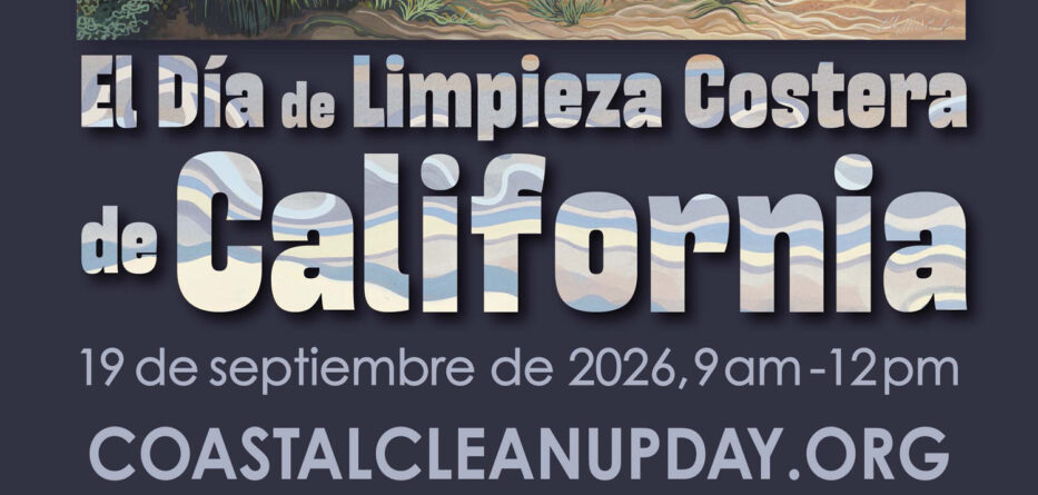 Volunteers in bright vests collecting trash along California coastline during annual cleanup event