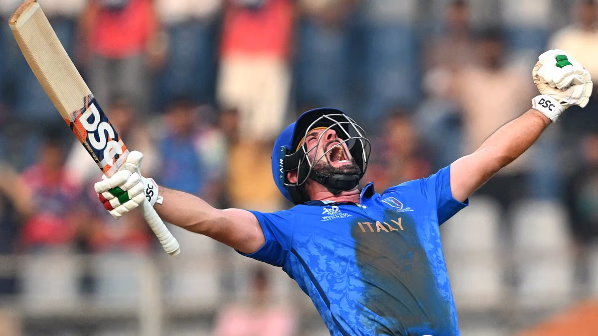 Anthony and Justin Mosca celebrating Italy's first T20 World Cup victory in Mumbai