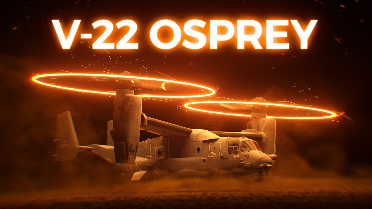 ** V-22 Osprey aircraft with tilting rotors in flight showing unique hybrid helicopter-airplane design