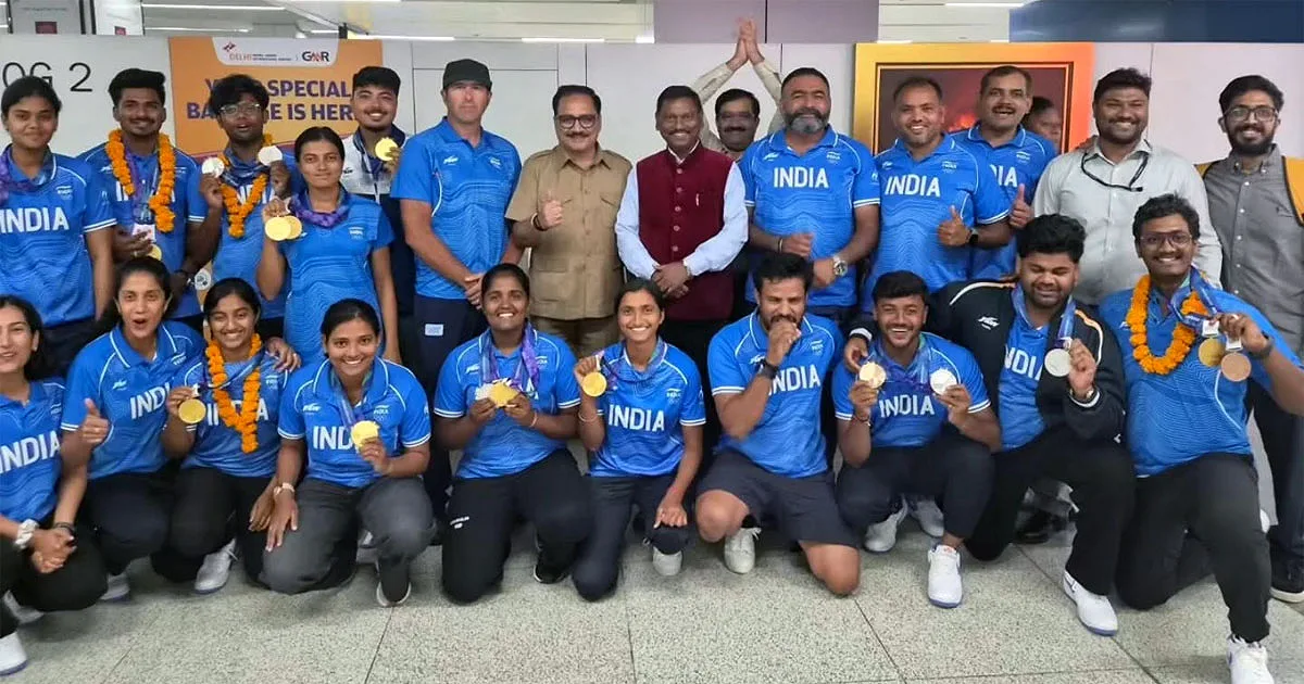 Indian archery team celebrating with medals after historic nine-medal performance at Asian Games
