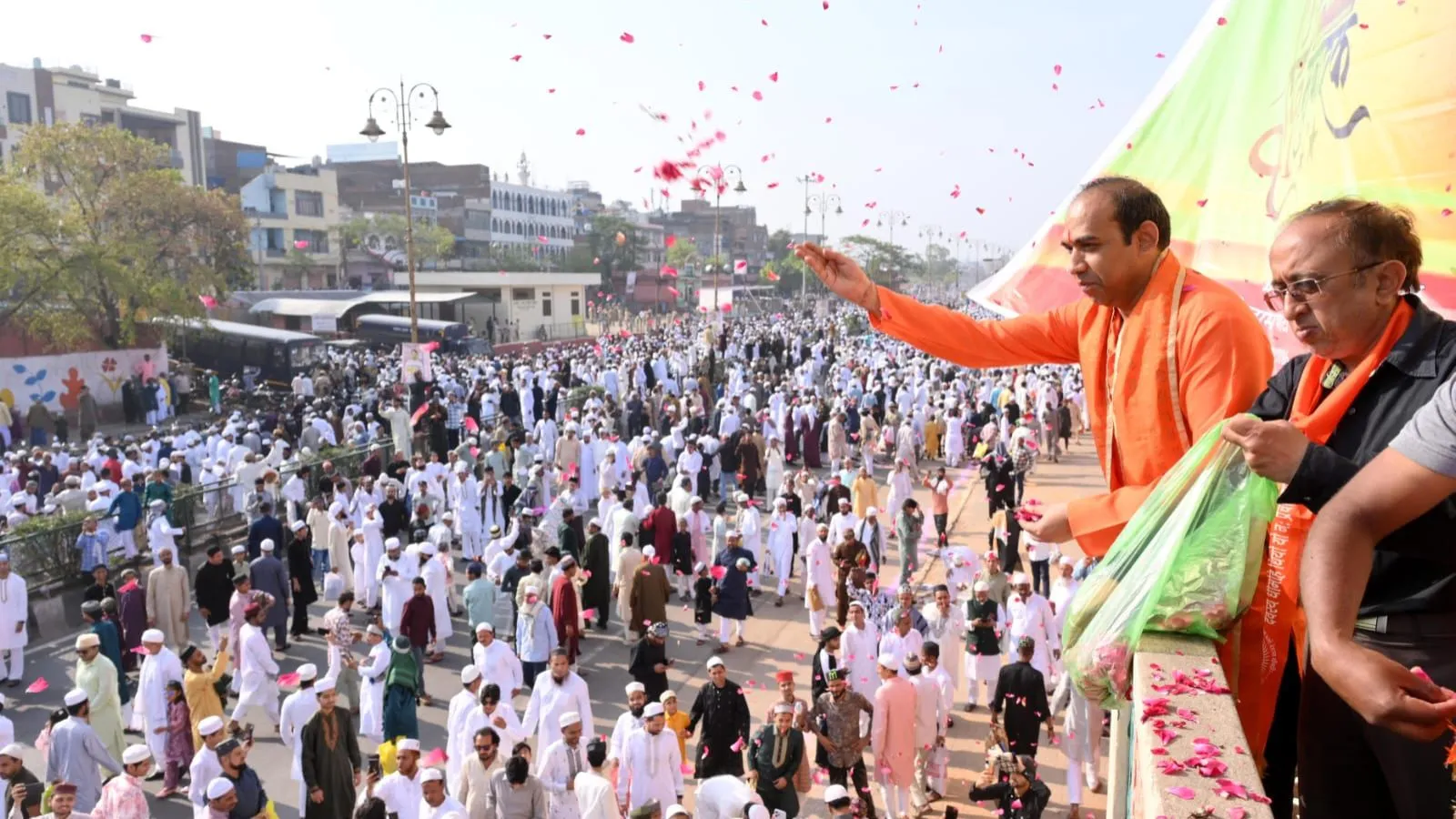 Hindus Shower Flowers on Muslims at Jaipur Eid Prayer