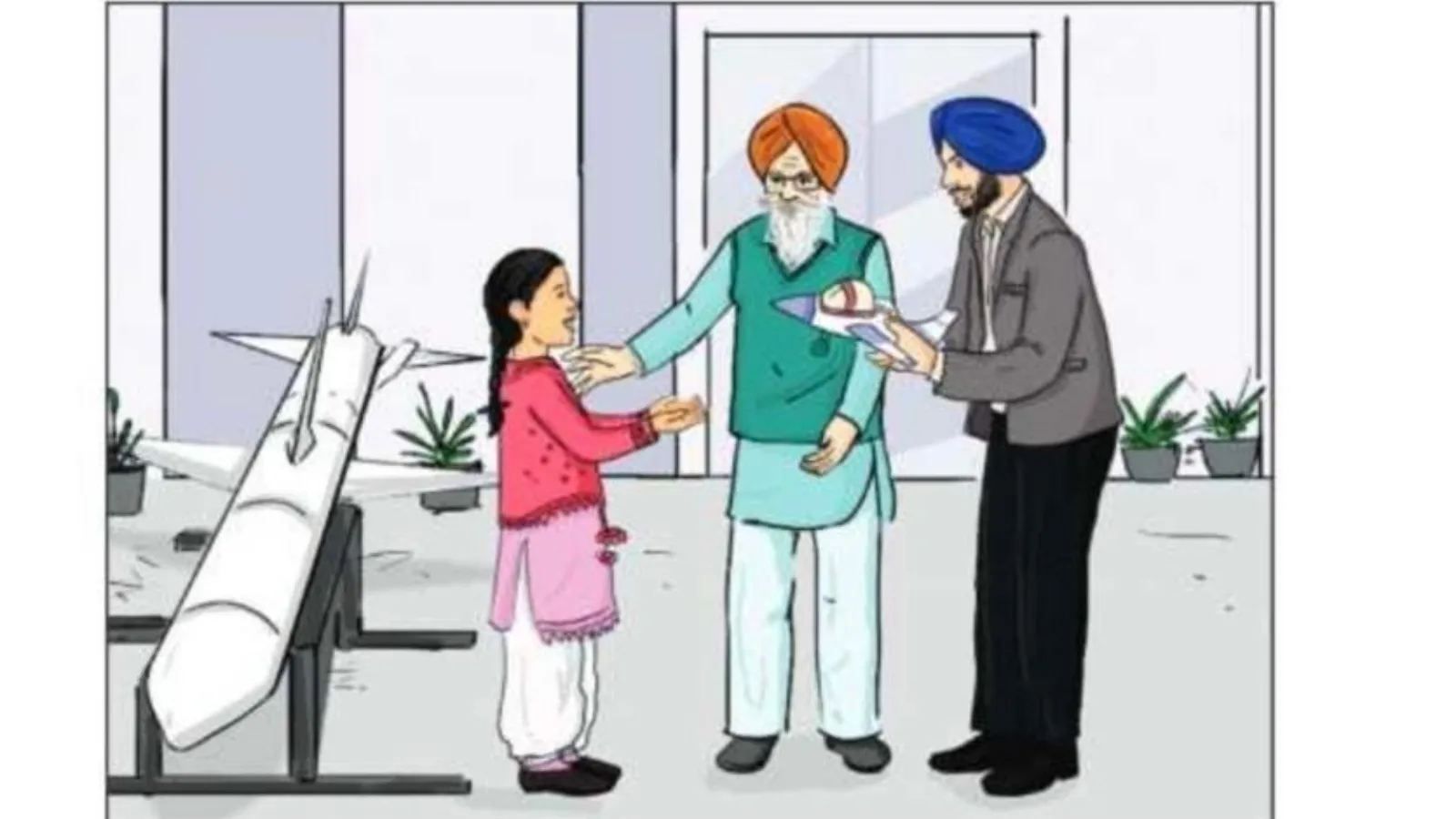 Young Indian schoolgirls in Punjab classroom reading new gender-inclusive textbooks together