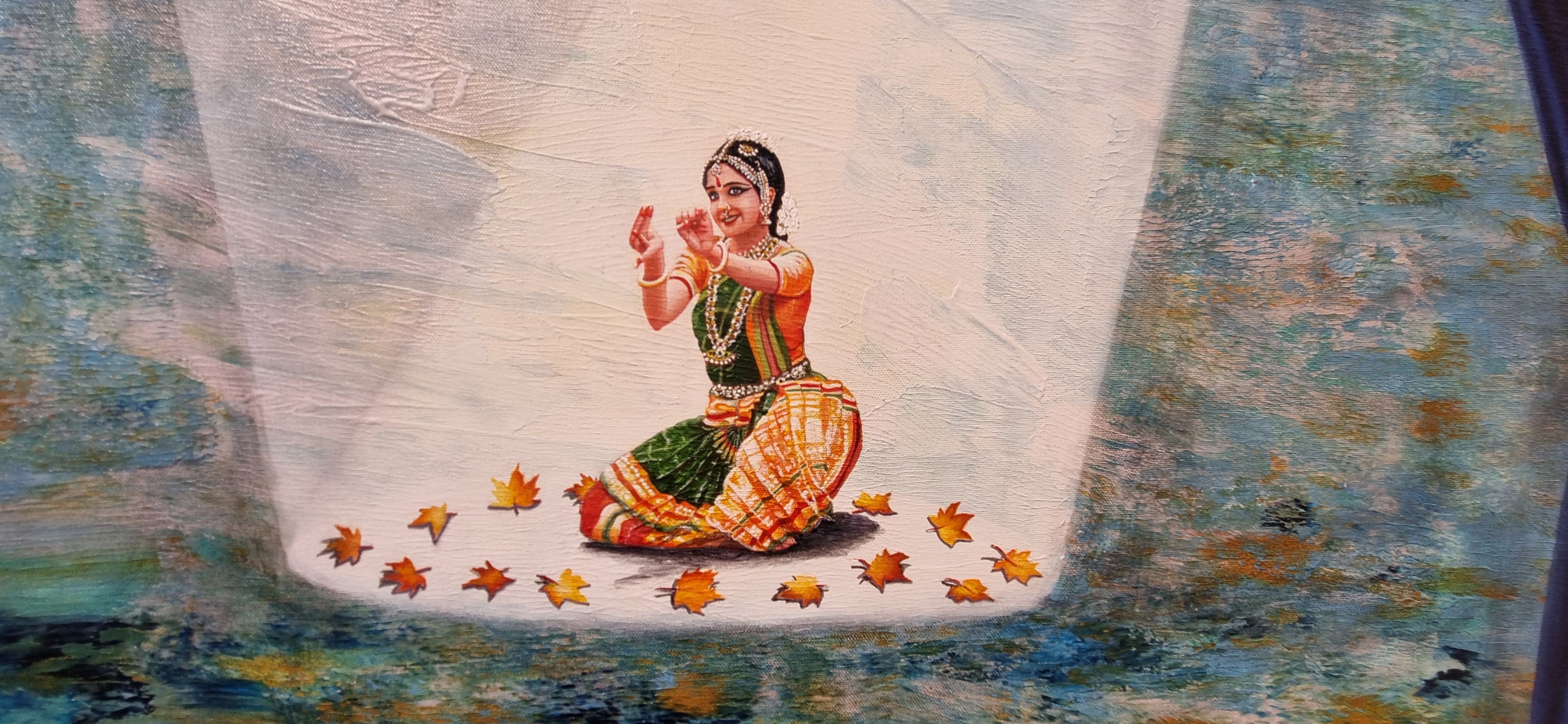 Colorful contemporary artworks displayed on gallery walls at Delhi's India Habitat Centre exhibition