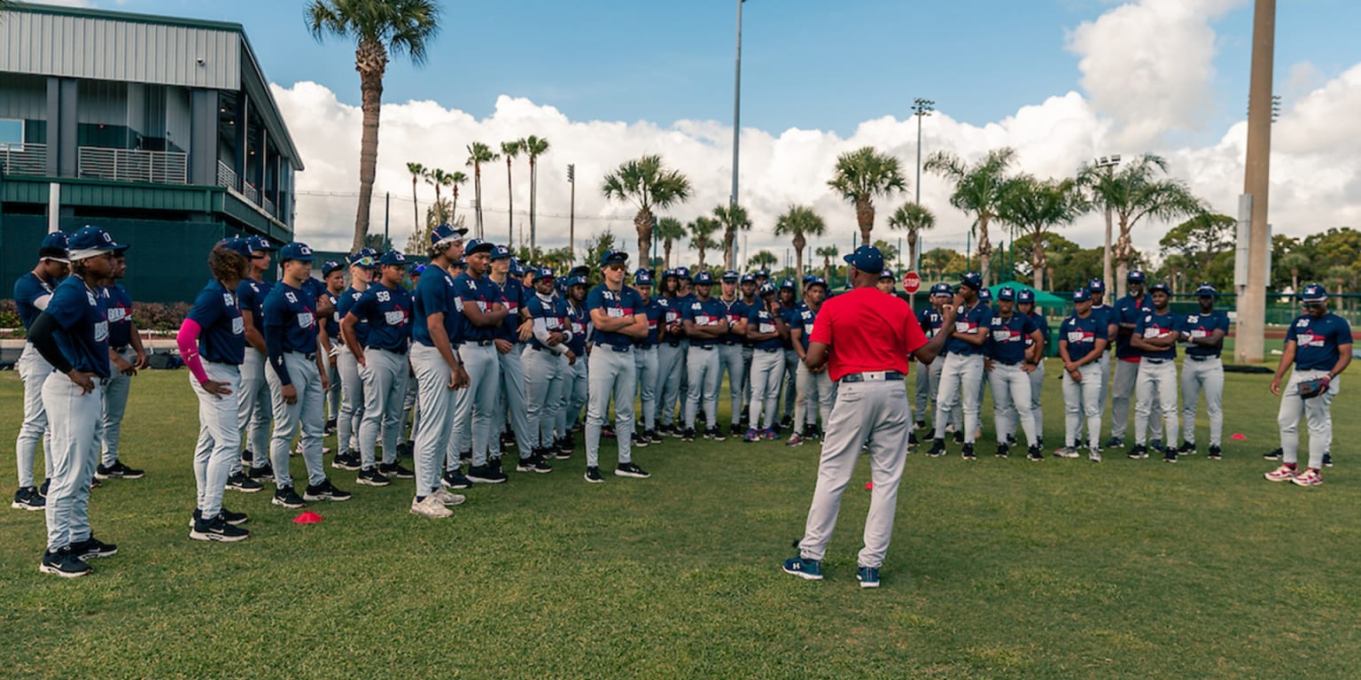 Young baseball players training at Jackie Robinson Training Complex during 2026 Breakthrough Series event