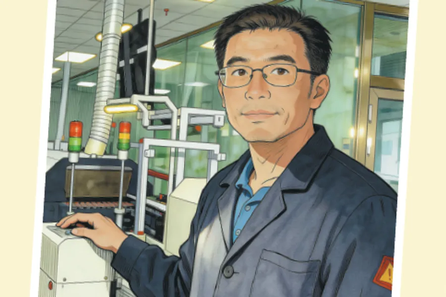 Engineer Tang Shibiao holding palm-sized quantum communication device in laboratory setting