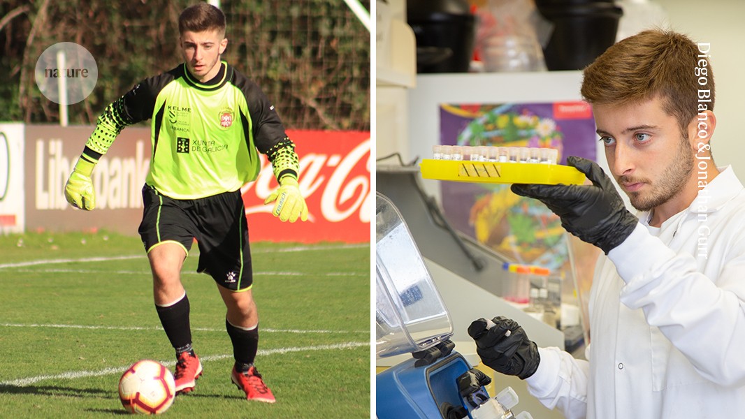 ** Former elite goalkeeper Javier Nion Fieira working in laboratory conducting scientific research