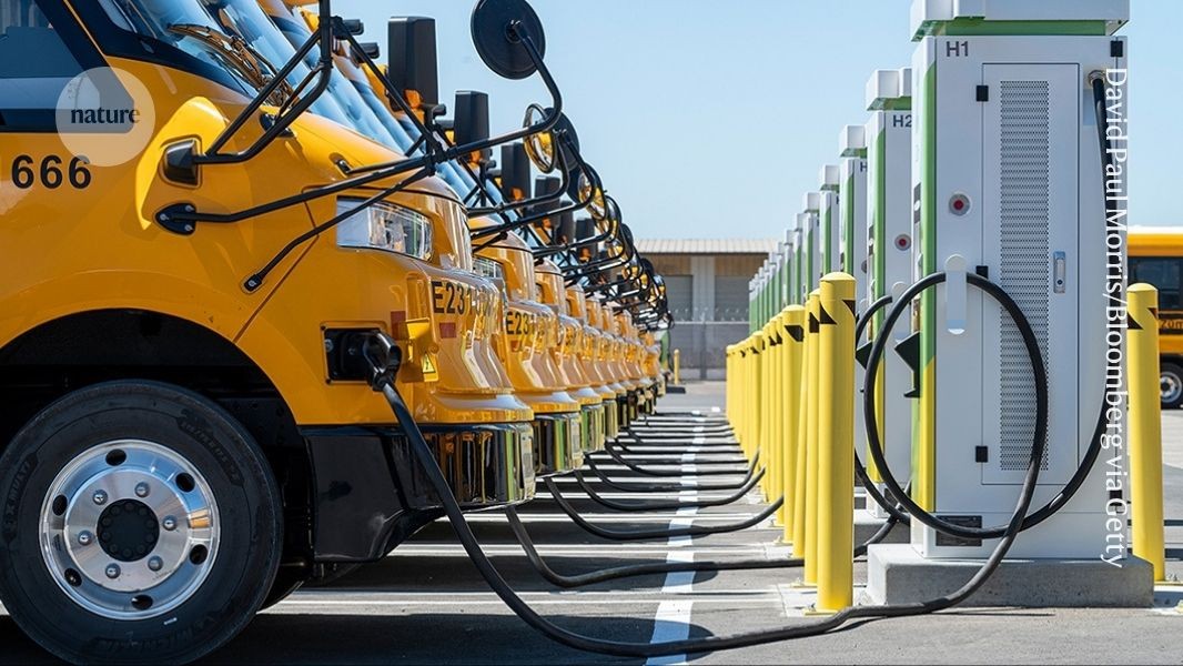 Electric vehicle charging station in modern Chinese city with clear blue sky overhead