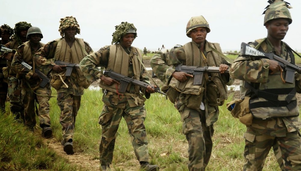 Nigerian military troops conducting rescue operation in collaboration with local security forces