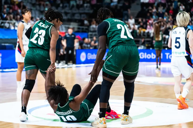 Nigerian D'Tigress women's basketball players during FIBA World Cup qualifying tournament game
