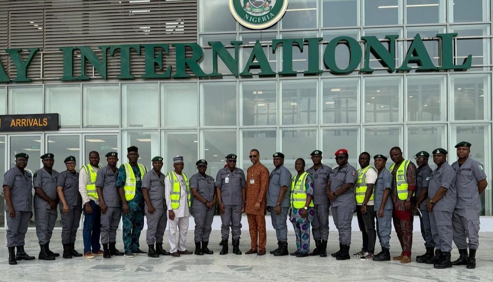 Modern airport terminal building in Ogun State, Nigeria, preparing for international flight operations