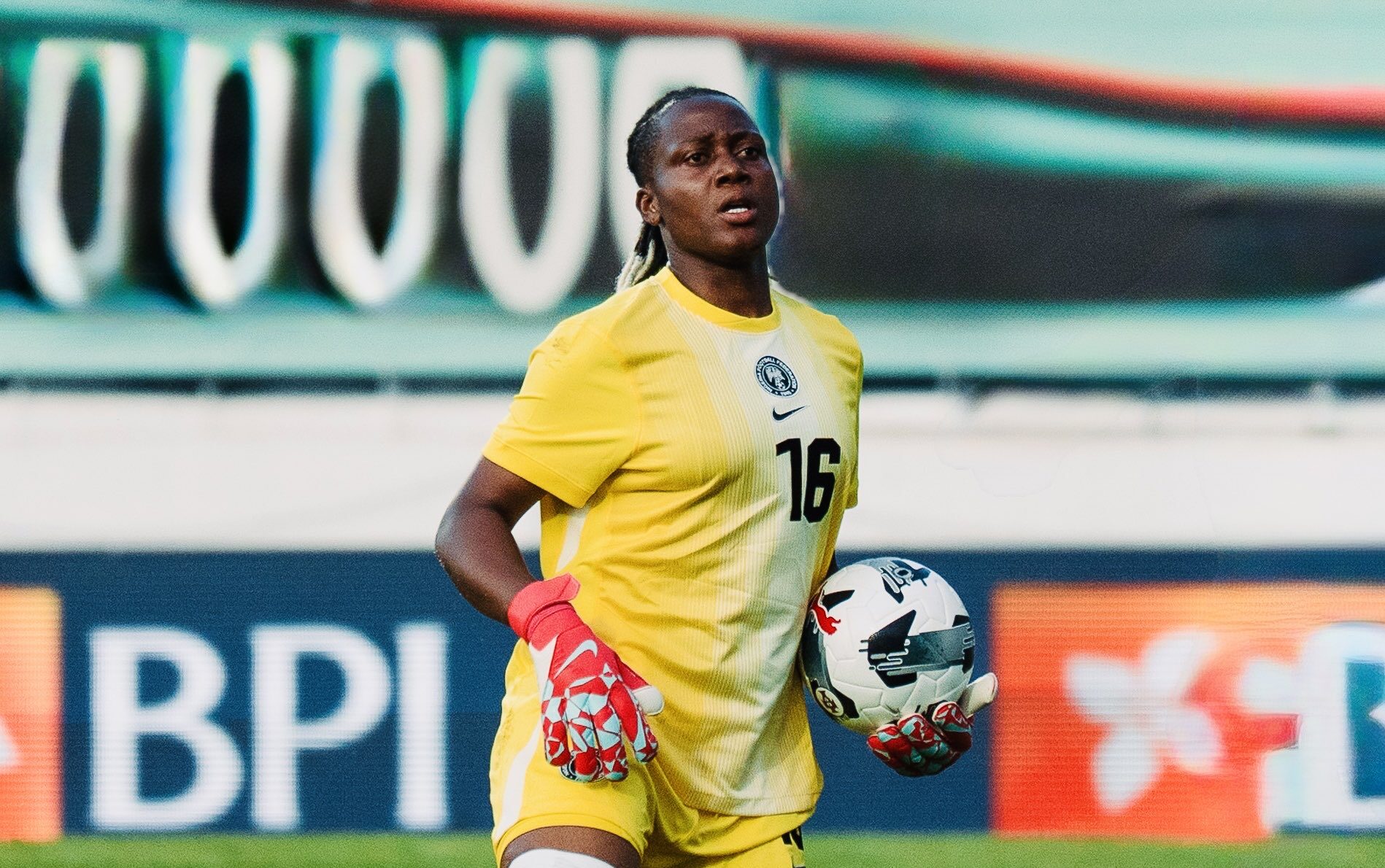 Nigerian goalkeeper Chiamaka Nnadozie in action during Women's Africa Cup of Nations match