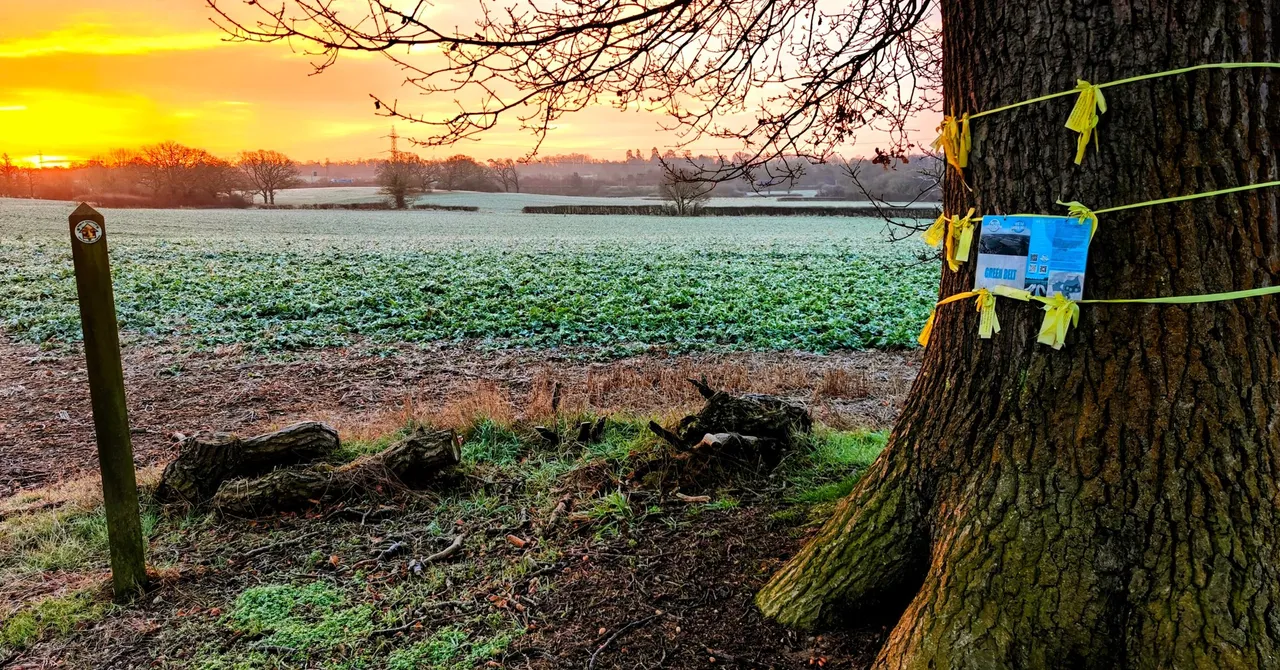 Rolling farmland with hedgerows near Potters Bar, England, future site of major data center