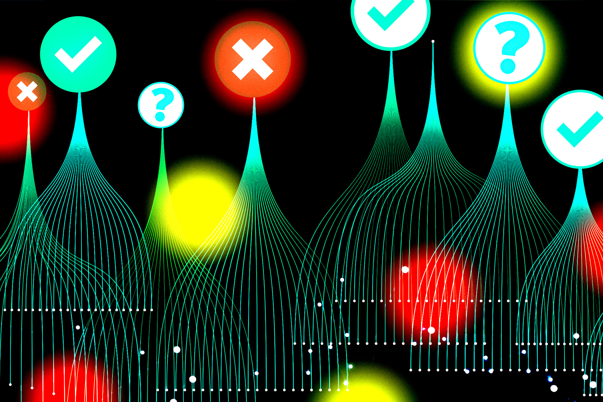 Illustration showing AI language models being checked for accuracy and overconfident predictions