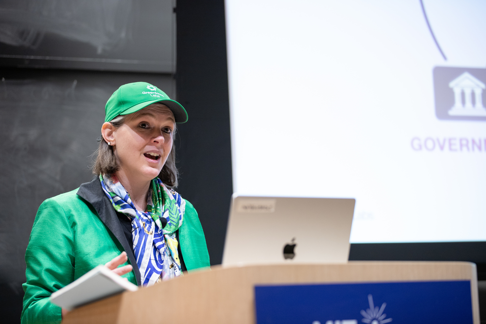 Georgina Campbell Flatter, CEO of Greentown Labs, speaking at MIT Energy Initiative seminar