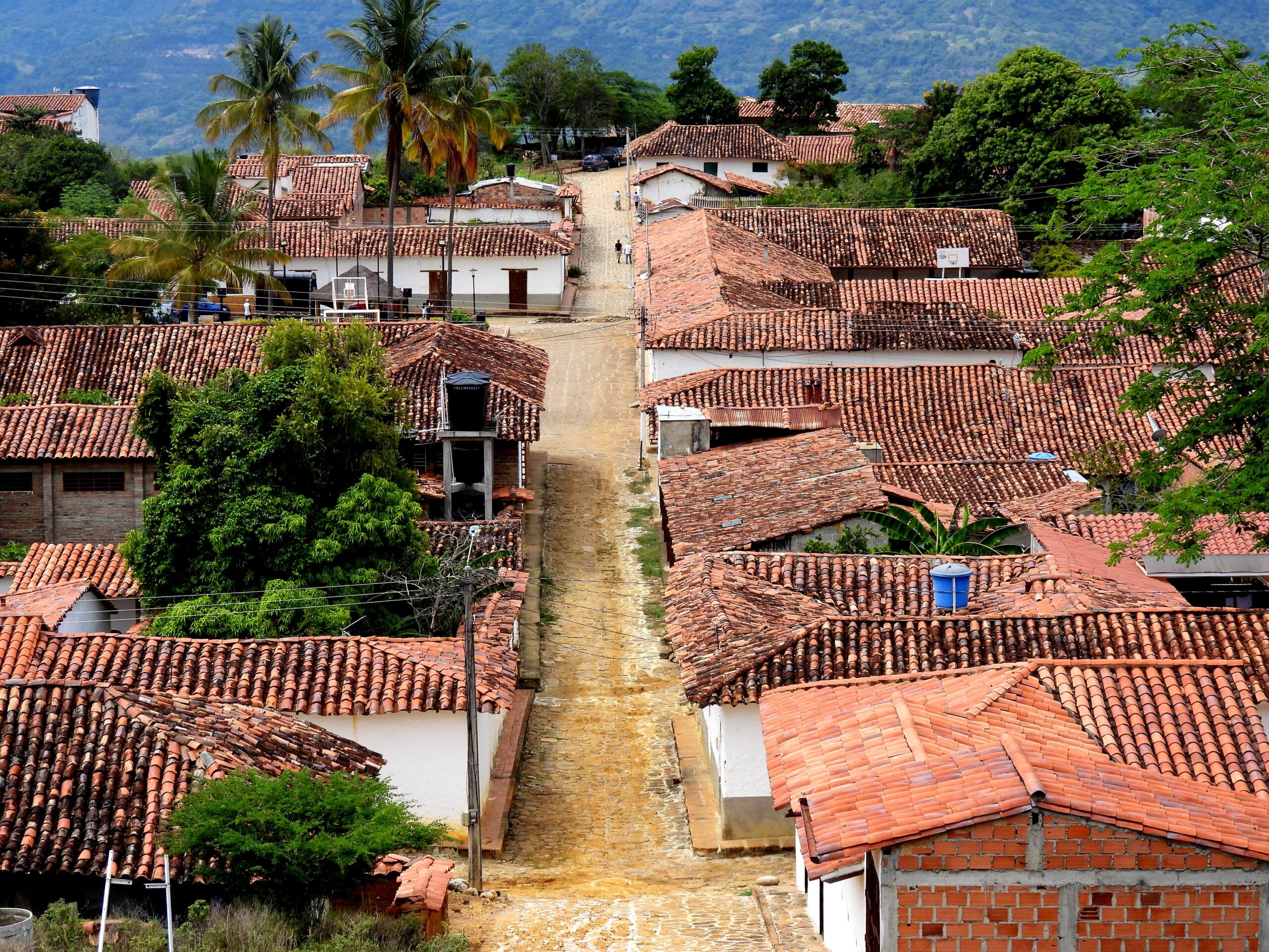 Aerial view of Pitalito, Huila, Colombia showing traditional architecture and lush green landscape