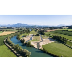 Modern digital billboard powered by renewable hydroelectric energy in Switzerland