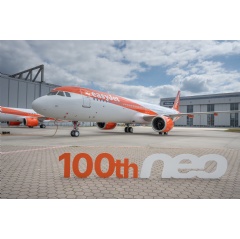 EasyJet's 100th Airbus NEO aircraft on tarmac in Hamburg with eco-friendly engines