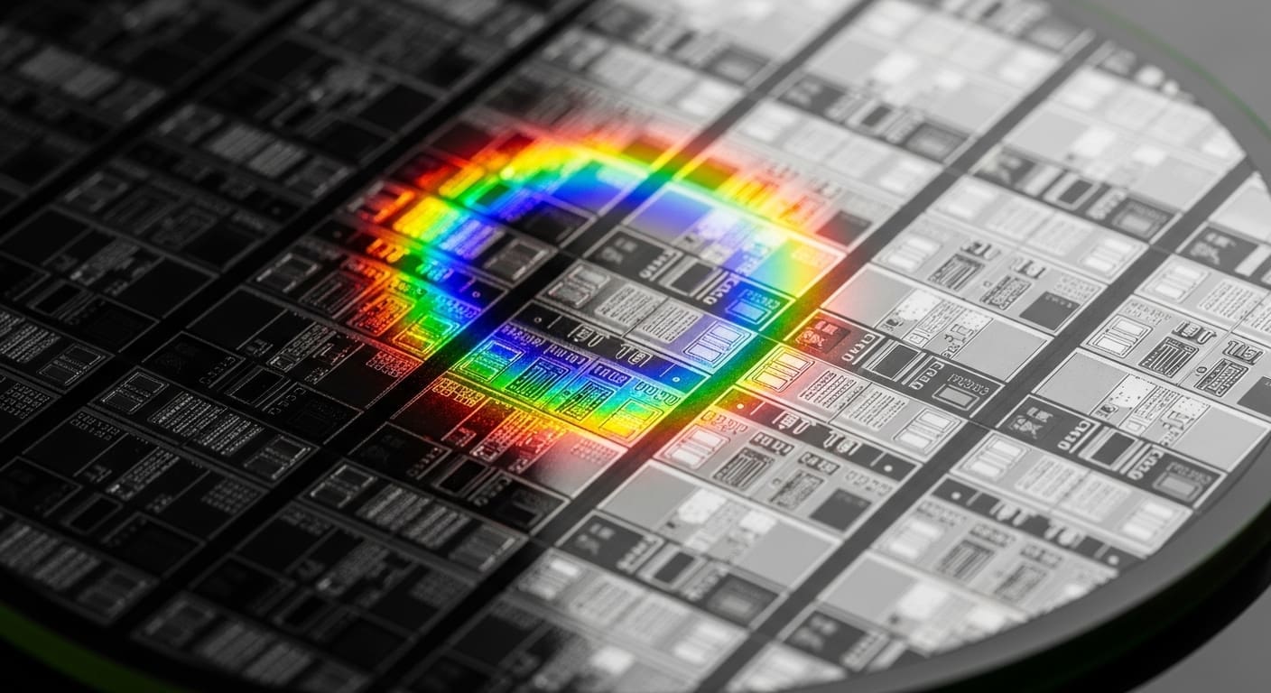 Scientists examining quantum computing chip in advanced European research laboratory facility