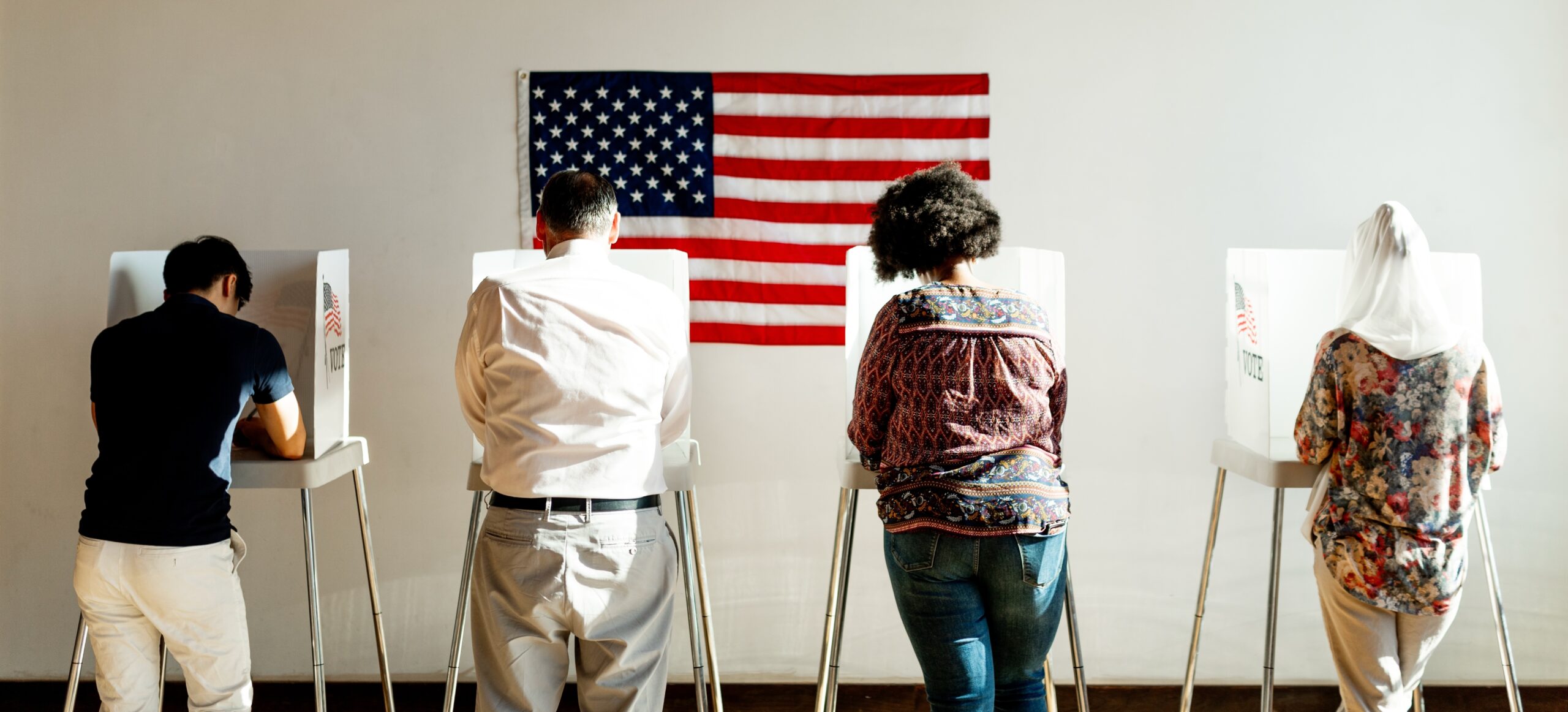 Diverse group of American voters discovering they share common political values and goals