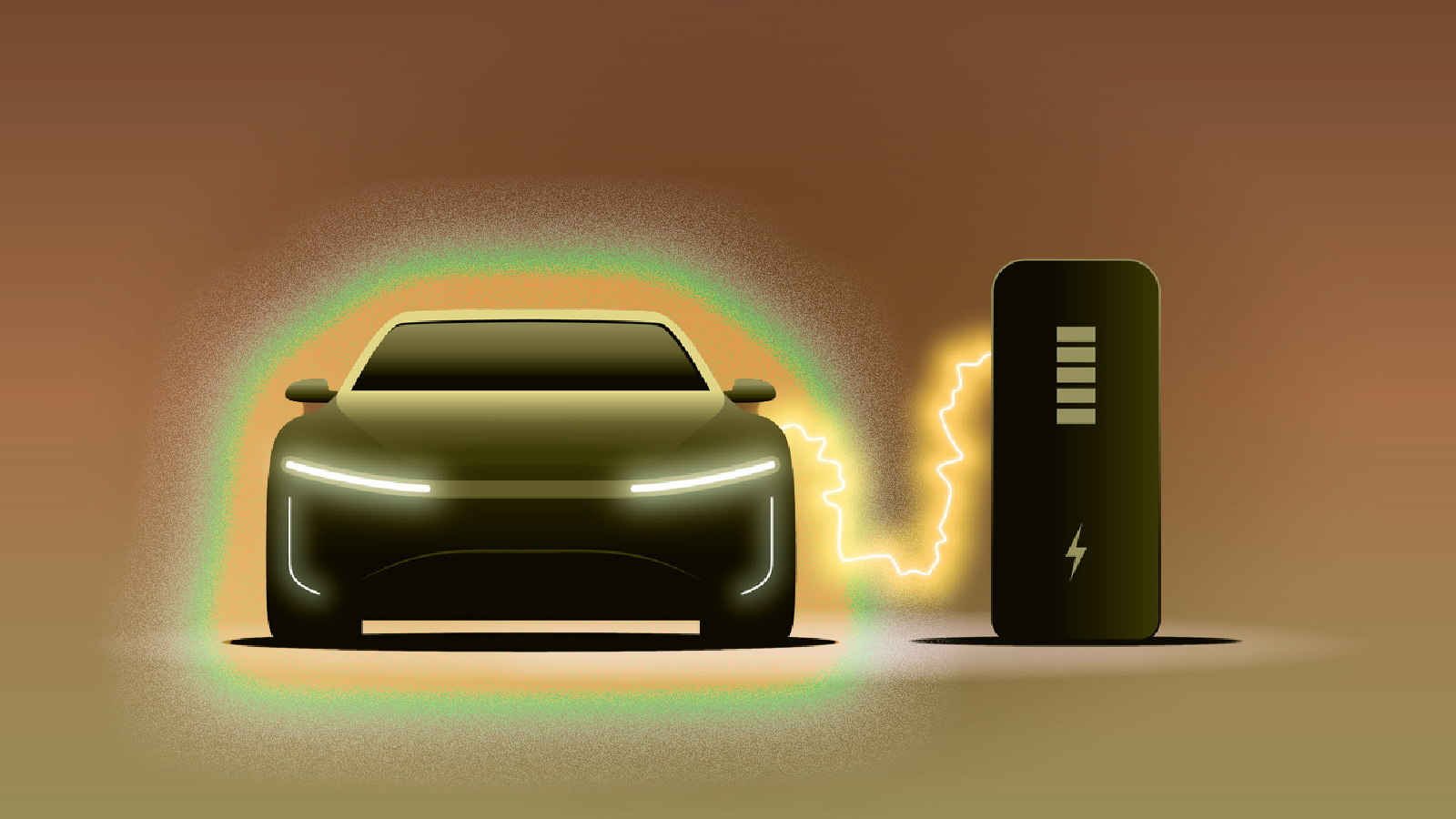Modern electric vehicle charging on street in India with city skyline background