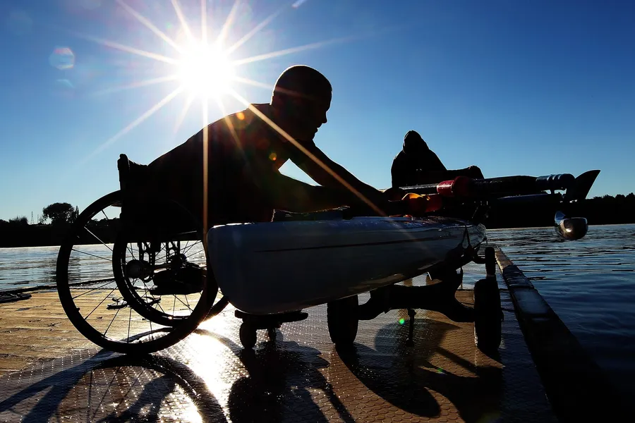 Para rower Pita Shelford competing in single scull race at New Zealand Rowing Championships