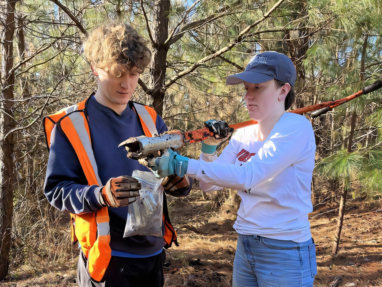 University of Virginia students collecting water and soil samples from Lake Anna tributary