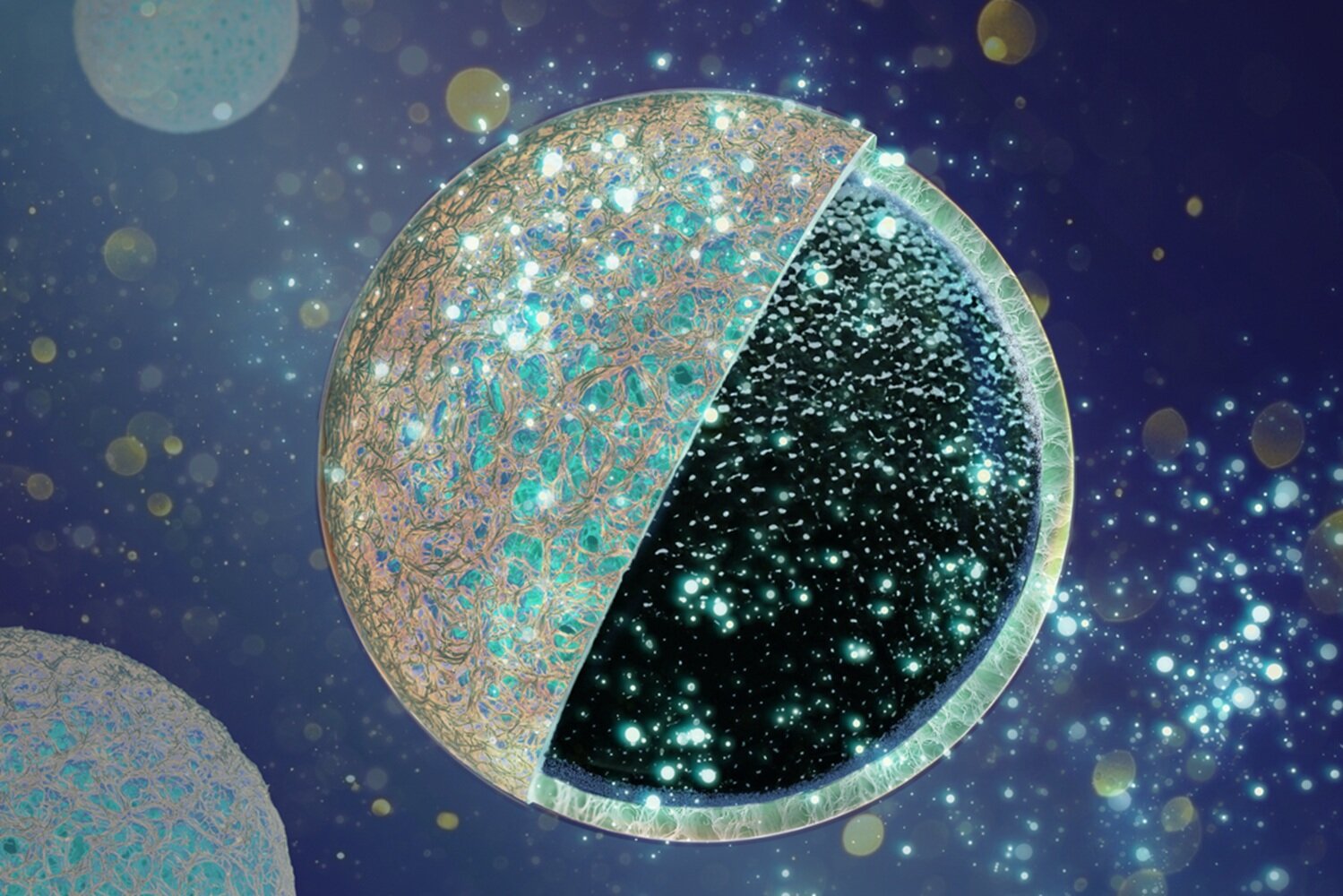 Diagram showing cross-section of core-shell battery anode with protective outer layer surrounding porous carbon core