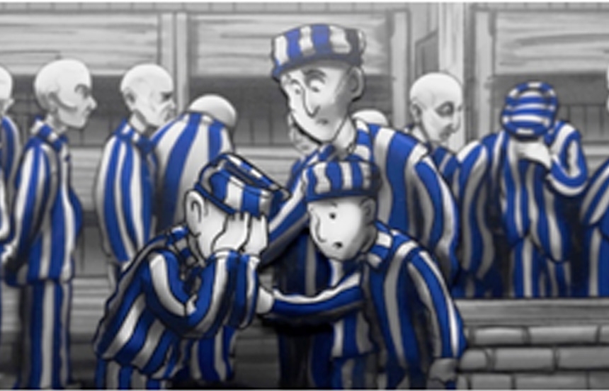 Paper puppet animation still from Survivor showing young Ivor Perl's Holocaust survival story