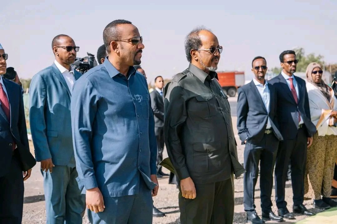 Three Horn of Africa leaders meeting at ceremonial airport reception in Jigjiga, Ethiopia