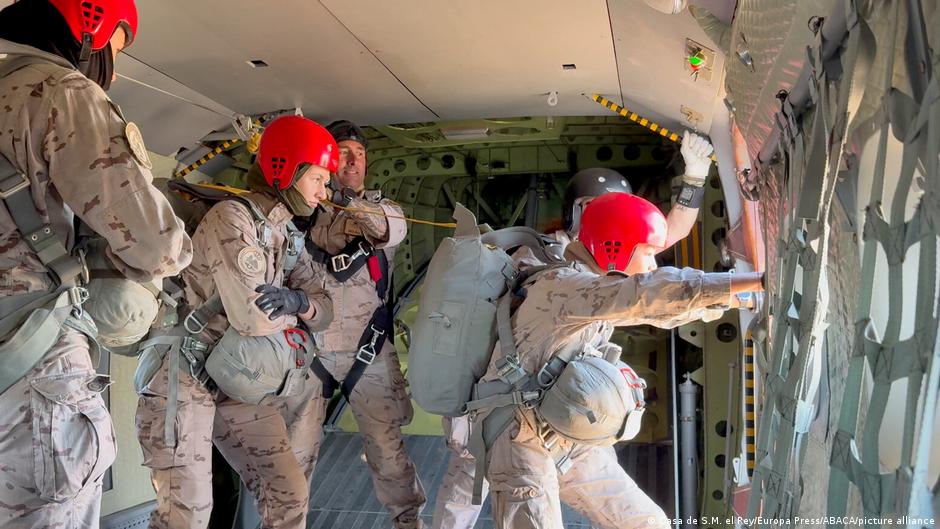 Princess Leonor of Spain in military gear during parachute training course