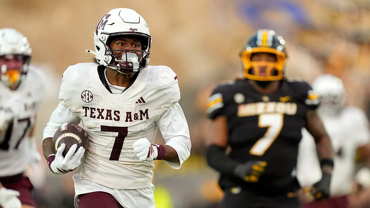 KC Concepcion in Texas A&M uniform speaking confidently at NFL Scouting Combine