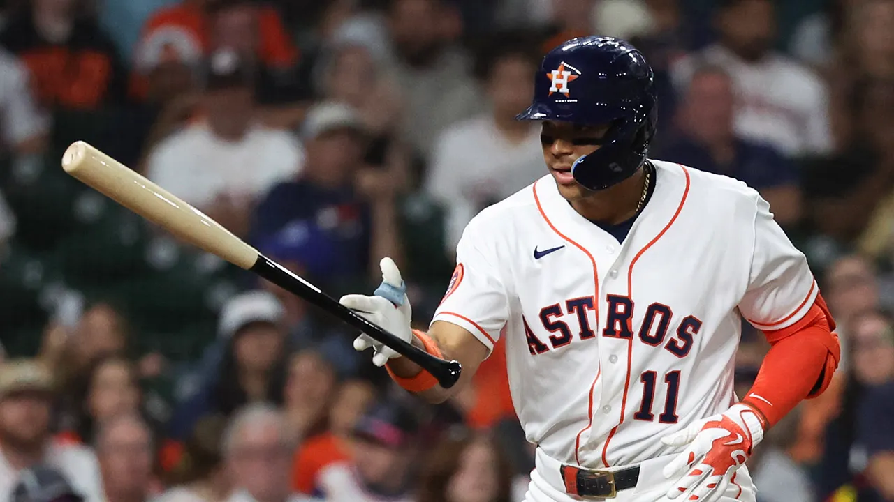 Baseball umpire Mark Wegner making a call during Houston Astros versus Boston Red Sox game