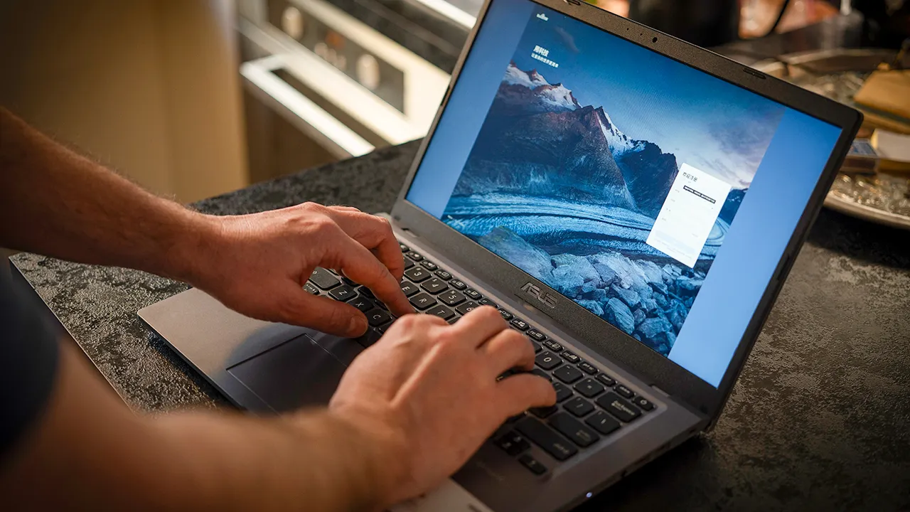 ** Veteran using laptop to learn about online security and fraud protection resources