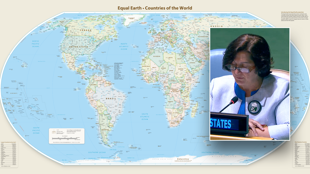 Side-by-side comparison of Equal Earth and Mercator world map projections showing Africa's true size