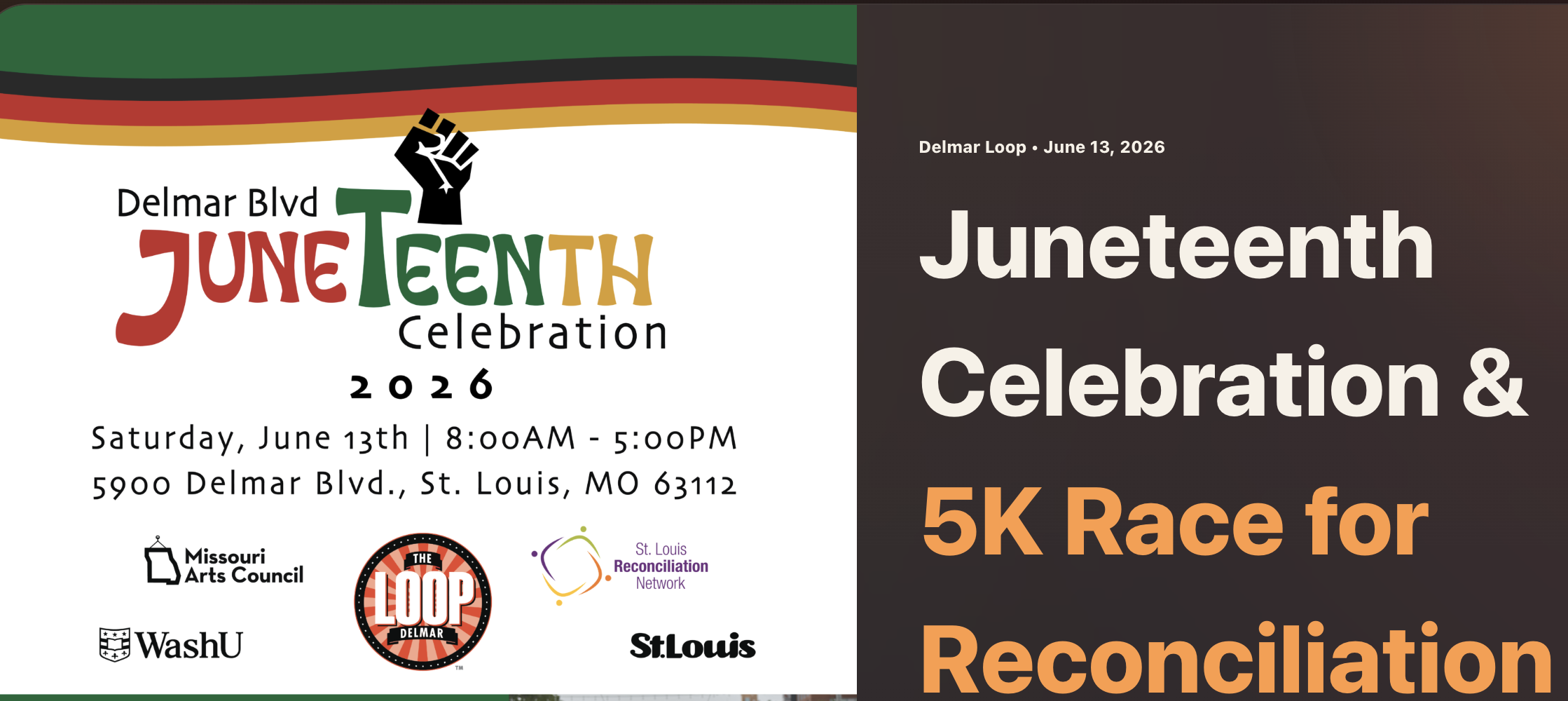Diverse crowd celebrating Juneteenth with live music and vendors in St. Louis Delmar Loop district