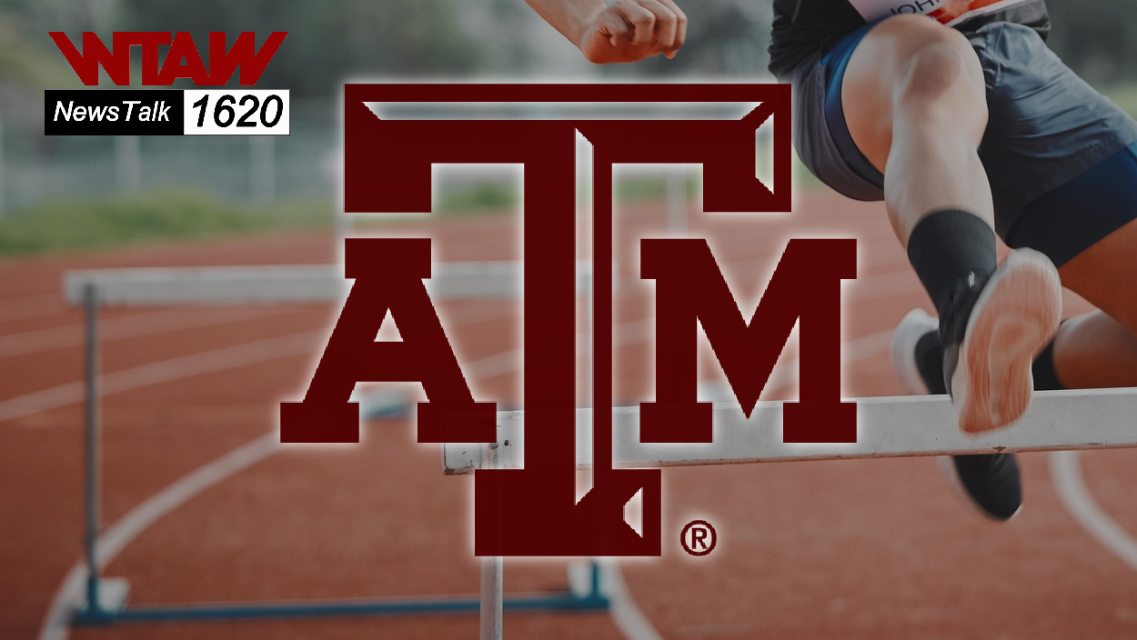 Texas A&M track athlete Peter Narumbe competing in indoor 800 meter race