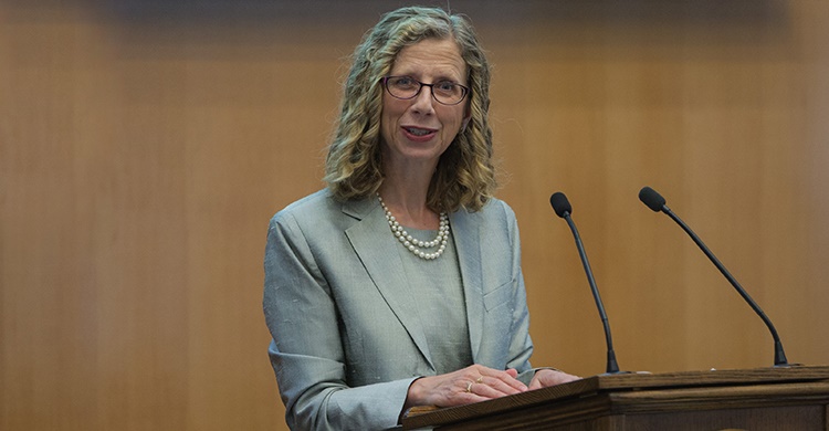 Inger Andersen, UN Environment Programme Executive Director, speaking at international environmental conference